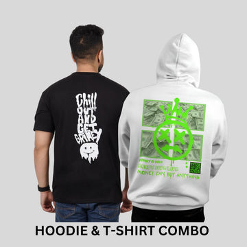 ULTIMATE COMBO - Money Over Love White Hoodie + Chill Out & Get Grimey Black Tees By Demonwear (DW001)