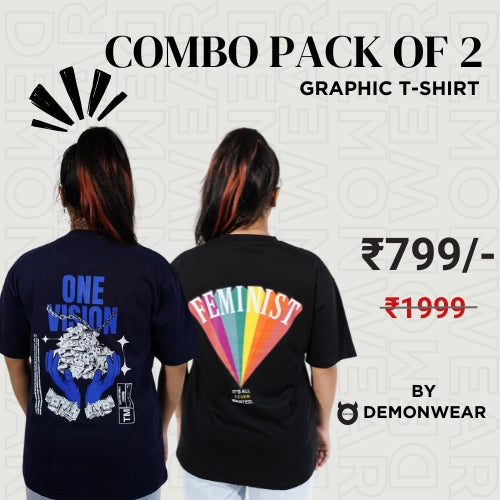 Demon Wear's One Vision " Feminist Graphic T-Shirt Combo Pack Of 2 for Her