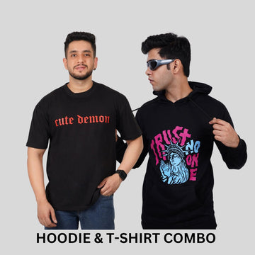 ULTIMATE COMBO - Trust No One Black Hoodie + Cute Demon Black Tees By Demonwear (DW009)