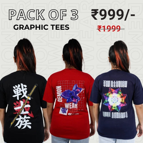 "Concept" "Samurai" "Demon Wear" Graphic T-Shirt By DemonWear  Combo Pack OF 3 for Her