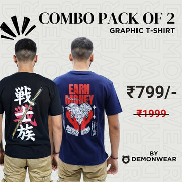 Demon Wear's Earn Money "Samurai"  Graphic T-Shirt Combo Pack of 2 for Him