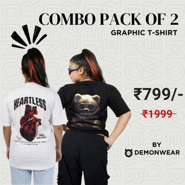 Demon Wear's Teddy "Heartless" Graphic T-Shirt Combo Pack Of 2 for Her