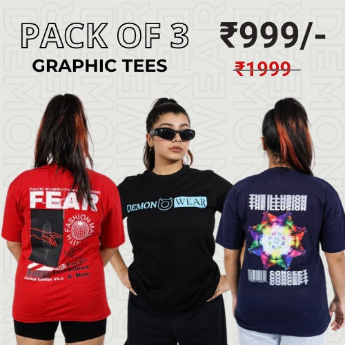 "Fear" "Demon Wear" "Concept"  Graphic T-Shirt By DemonWear Combo Pack Of 3 for Her