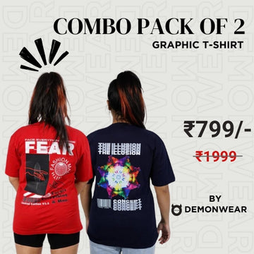 Demon Wear's Concept Illusion "Fear" Graphic T-Shirt Combo Pack Of 2 for Her