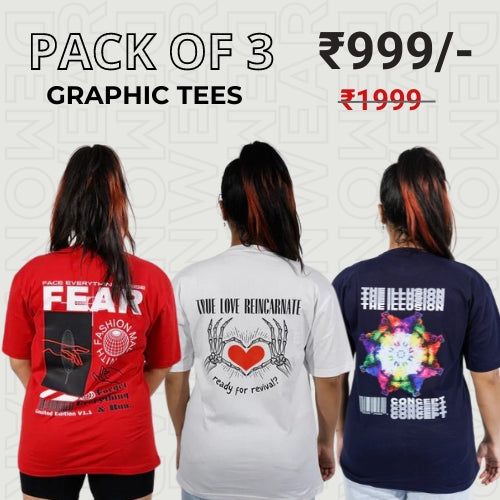 "True Love Incarnate" "Fear" "Concept"  Graphic T-Shirt By DemonWear for Combo Pack Of 3 Her