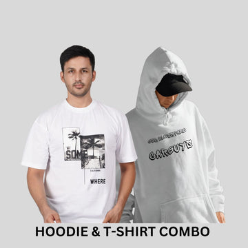 ULTIMATE COMBO -God Bless Fake Car Guys White Hoodie + Somewhere California Black Tees By Demonwear (DW003)