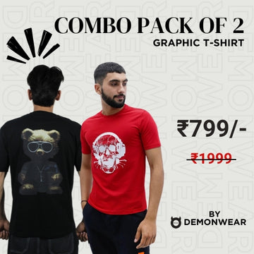 Demon Wear's Headphone skull "Teddy" Graphic Puff T-Shirt Combo Pack of 2 for Him