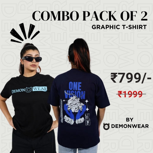 Demon Wear "One Vision" Graphic T-Shirt By DemonWear Combo Pack Of 2 for Her