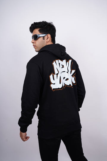 New York Relaxed fit Black Hoodie for Men By DemonWear