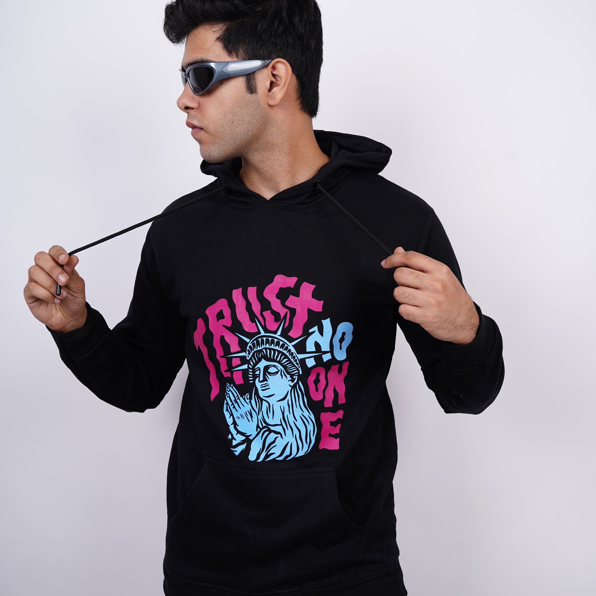 Trust No One Relaxed fit Black Hoodie for Men By DemonWear