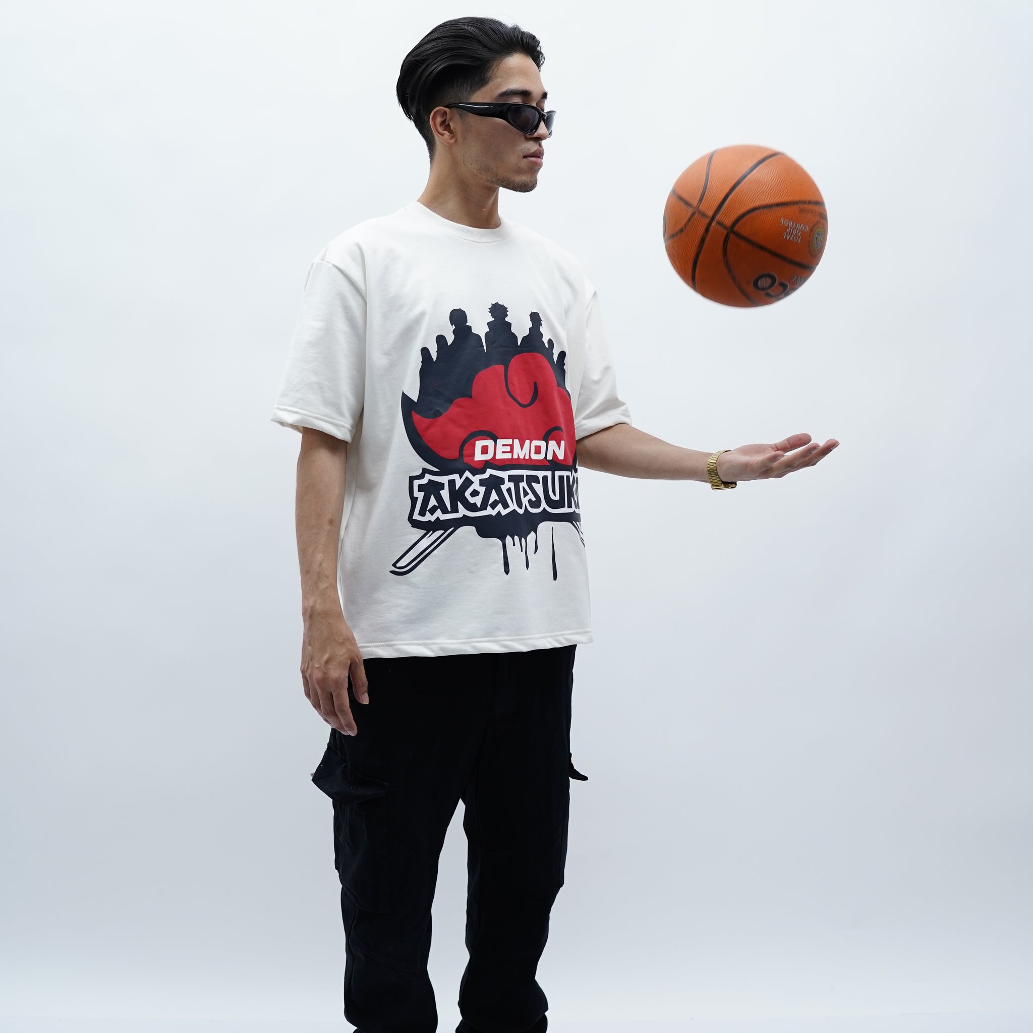 "Akatsuki" Oversized Puff Print Off White T-Shirt By DemonWear for Him