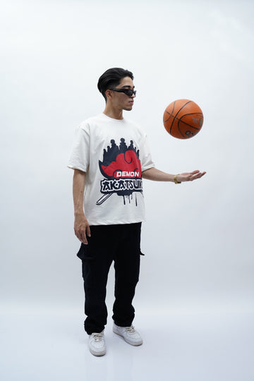 "Akatsuki" Oversized Puff Print Off White T-Shirt By DemonWear for Him