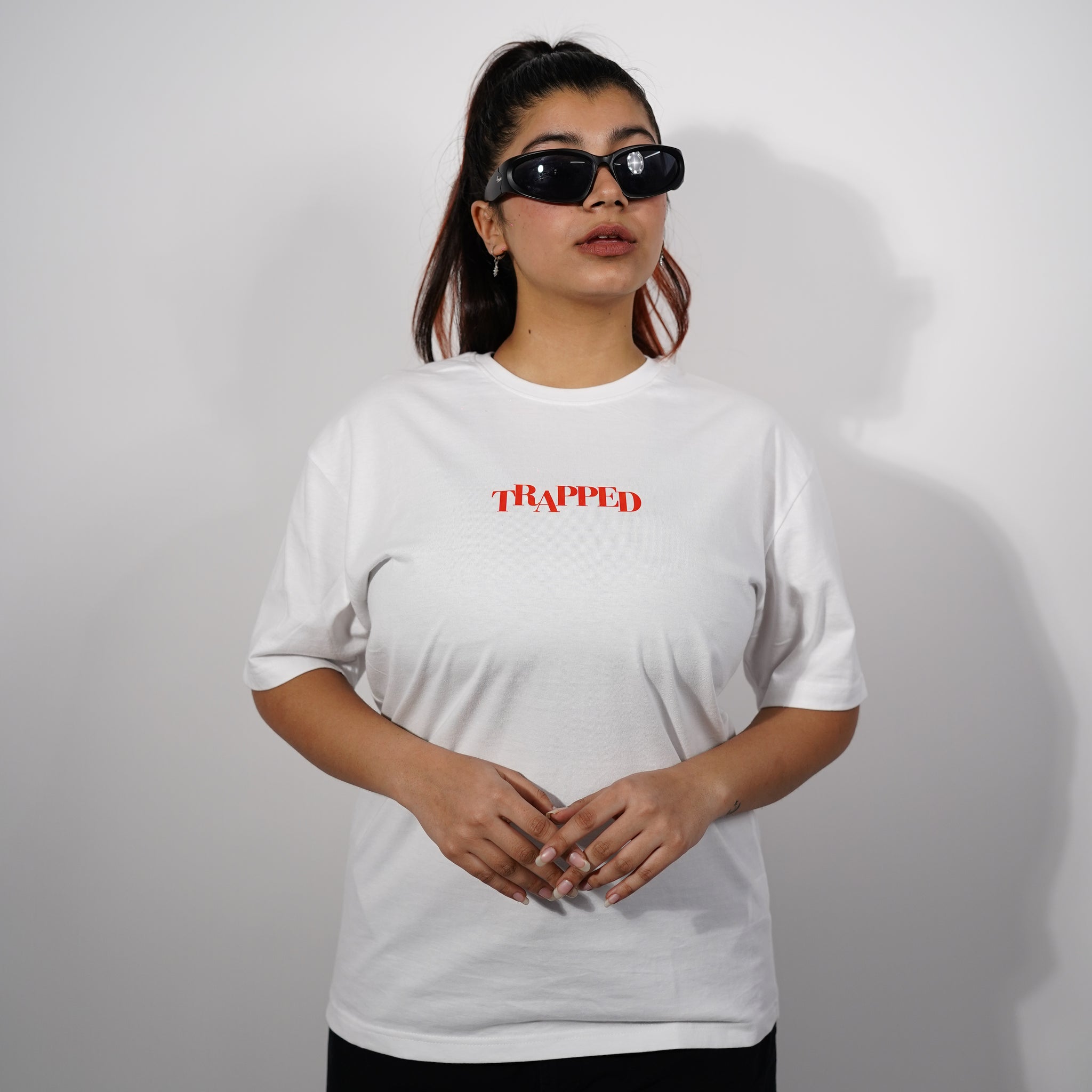 "TRAPPED" Relaxed Fit Tshirt - White by Demonwear for Her