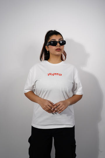 "TRAPPED" Relaxed Fit Tshirt - White by Demonwear for Her