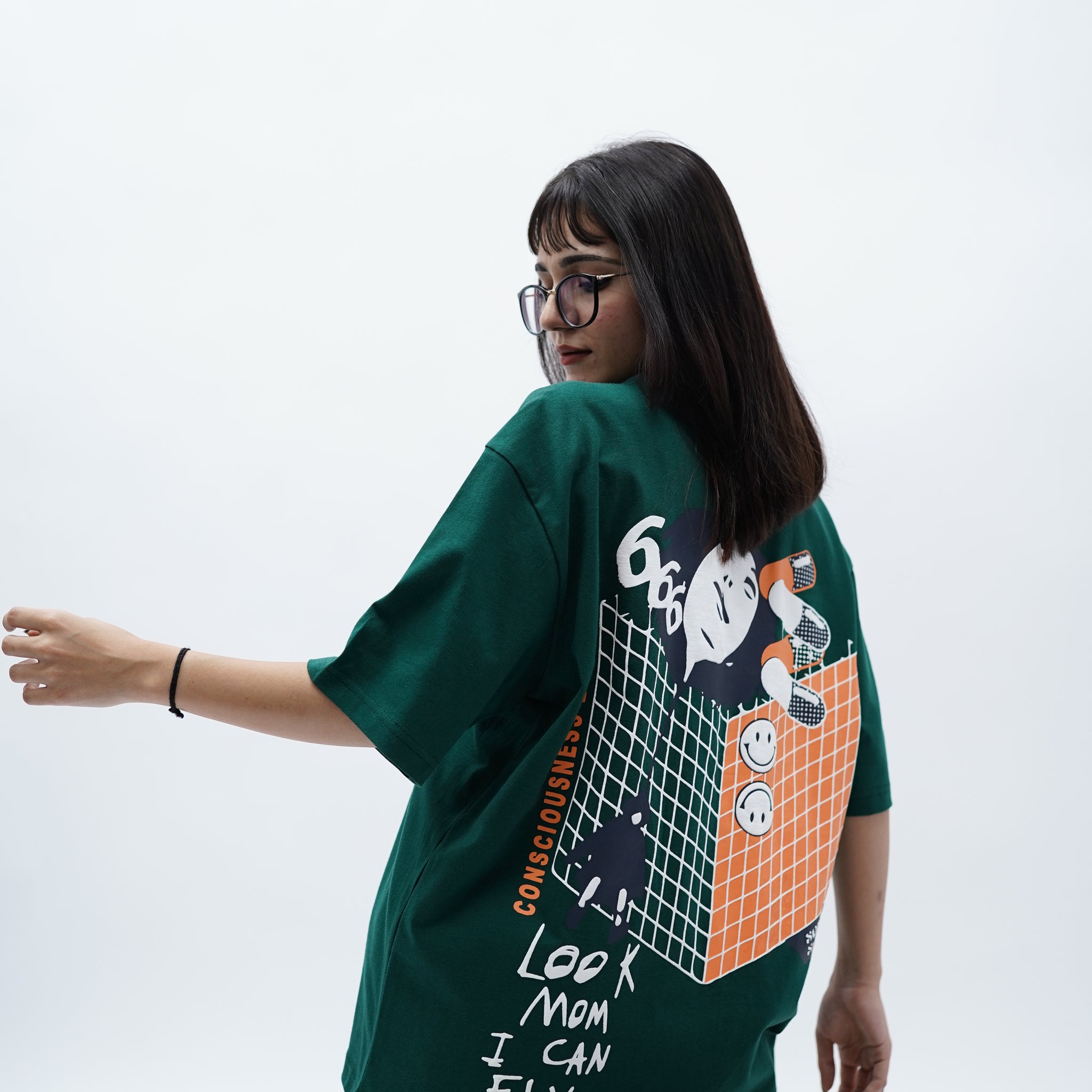 "You're (NOT) alone" Oversized Puff Print Green T-Shirt By DemonWear for Her