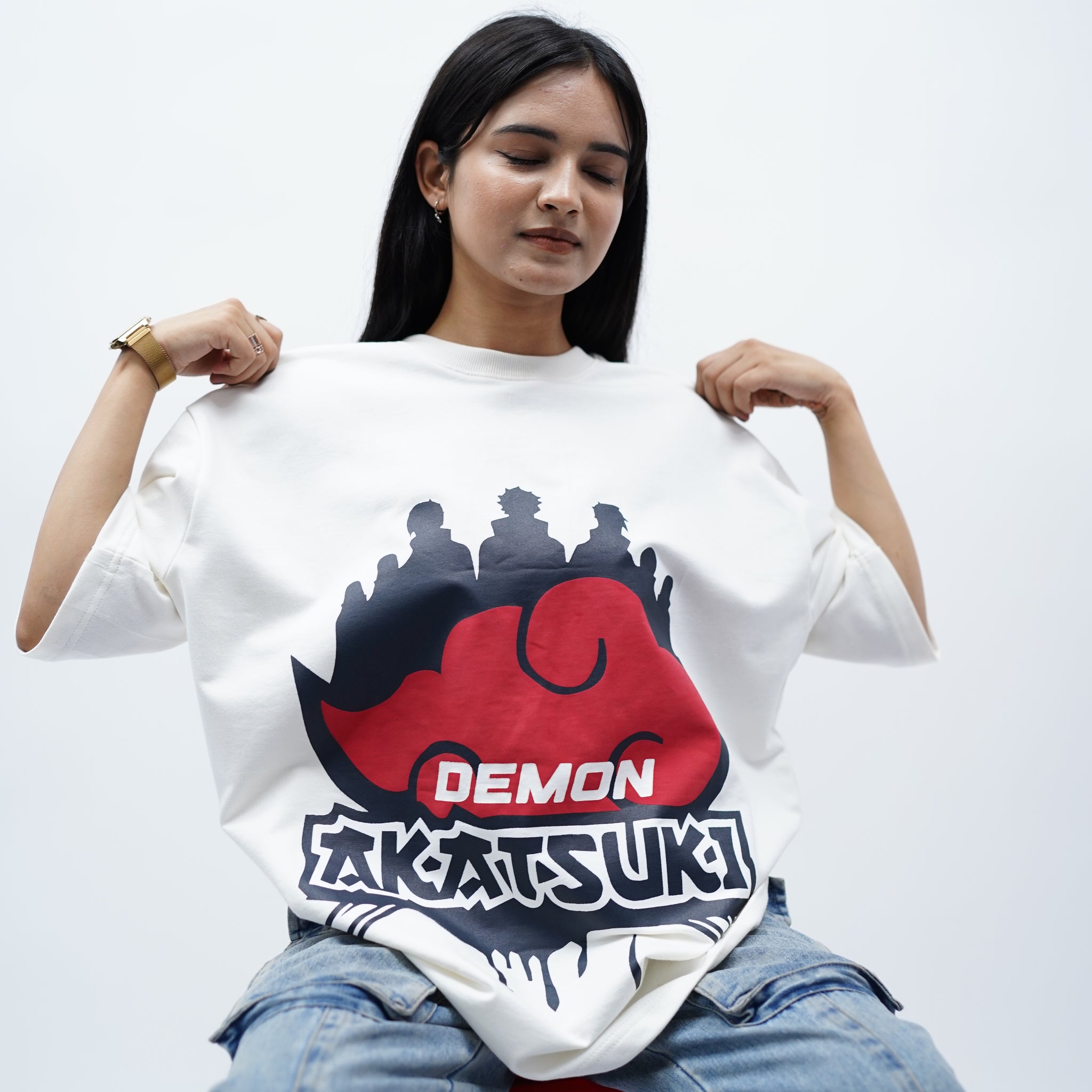 "Akatsuki" Oversized Puff Print Off White T-Shirt By DemonWear for Her