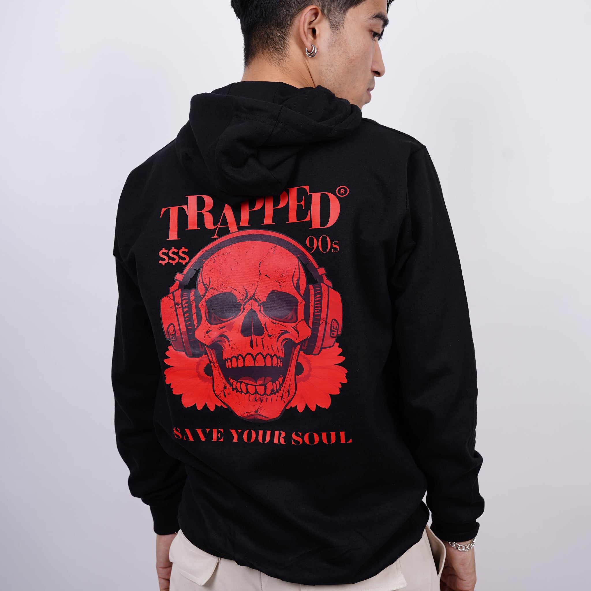 Trapped Relaxed fit Black Hoodie for Men By DemonWear