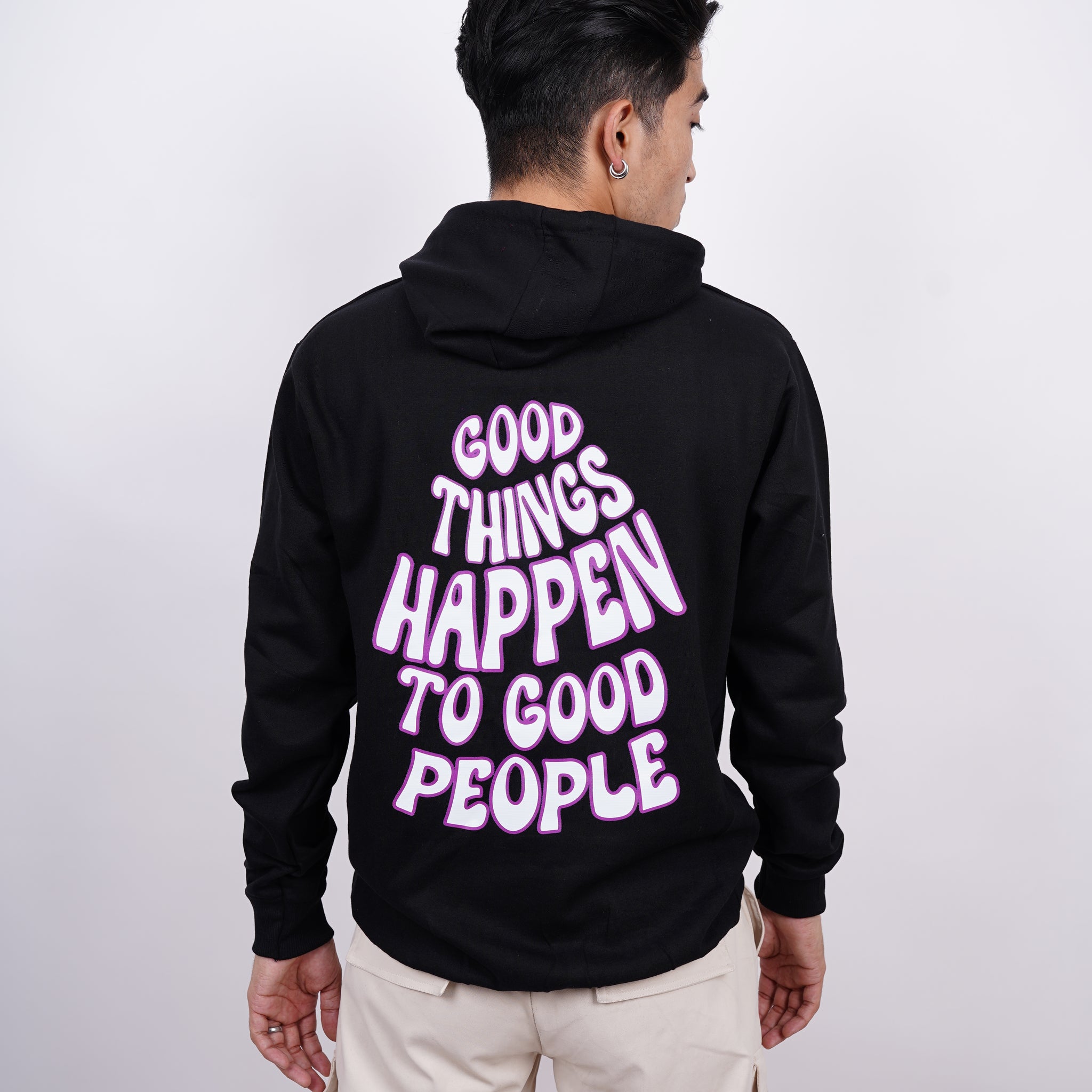 Positive Vibes Relaxed Fit Black Hoodie For Men By DemonWear