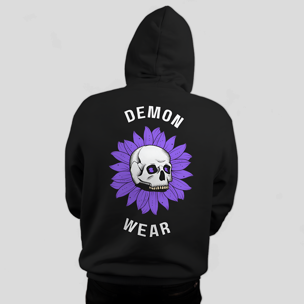 Skull & Flowers Relaxed Fit Black Hoodie For Men By DemonWear